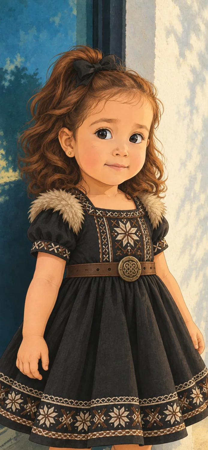 Ilustración de Abi con su vestido vikingo negro